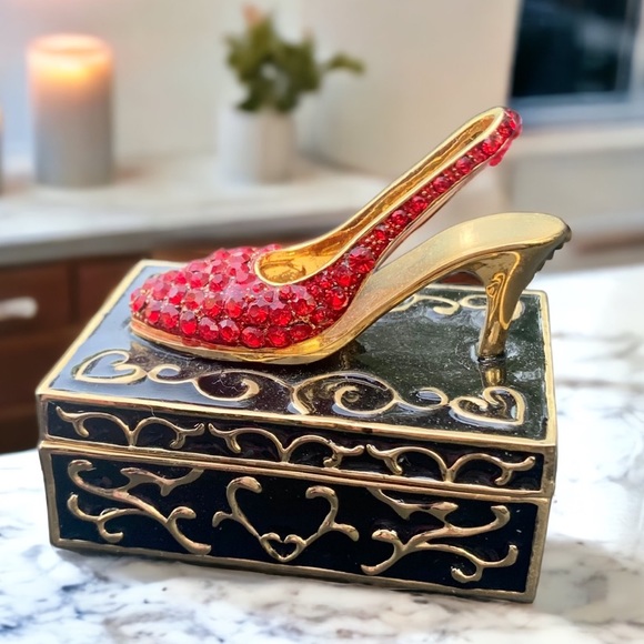 Vintage Jewelry - Cloisonné Jeweled Trinket Box - Heel Shoe